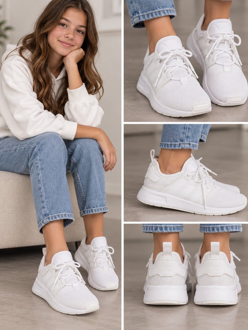 Adidas X_PLR White Sneakers Youth 4Y Women's 5.5 Lightweight Athletic Shoes